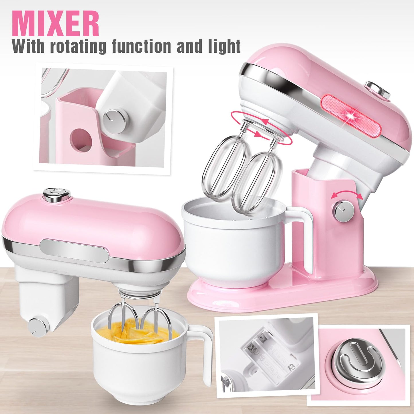B Bascolor Pretend Play Kitchen Appliances Toy Set with Realistic Coffee Maker Machine, Toaster, Mixer and Blender, Kids Kitchen