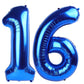 IWERP Navy Blue Number 16 Balloon, 40 Inch Foil Mylar, 16th Birthday Party Supplies for Girls and Boys
