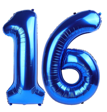IWERP Navy Blue Number 16 Balloon, 40 Inch Foil Mylar, 16th Birthday Party Supplies for Girls and Boys