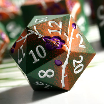 DNDND Metal Dice, 7 PCS Metallic Flowers D&D Dice with Gorgeous Gift Case for DND Dungeons and Dragon Tabletop Game (Army Green