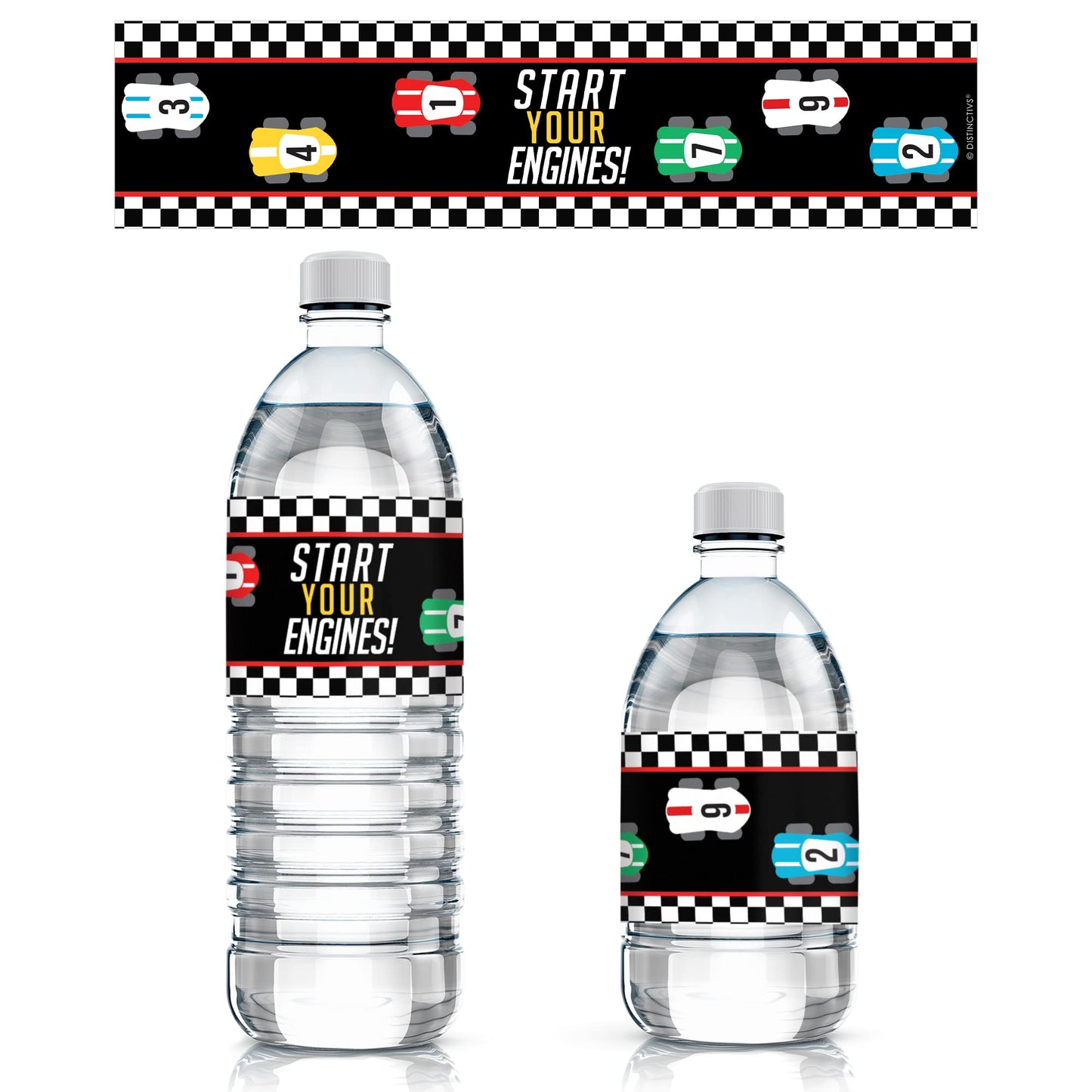 Race Car Birthday Party Water Bottle Labels, Lets Go Racing Racecar Stickers for Water Bottles - 24 Count