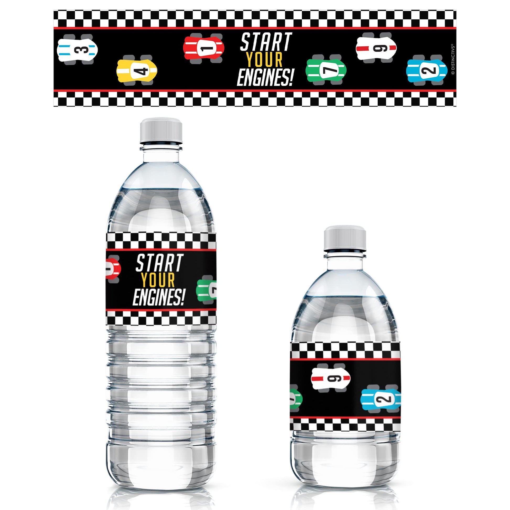 Race Car Birthday Party Water Bottle Labels, Lets Go Racing Racecar Stickers for Water Bottles - 24 Count