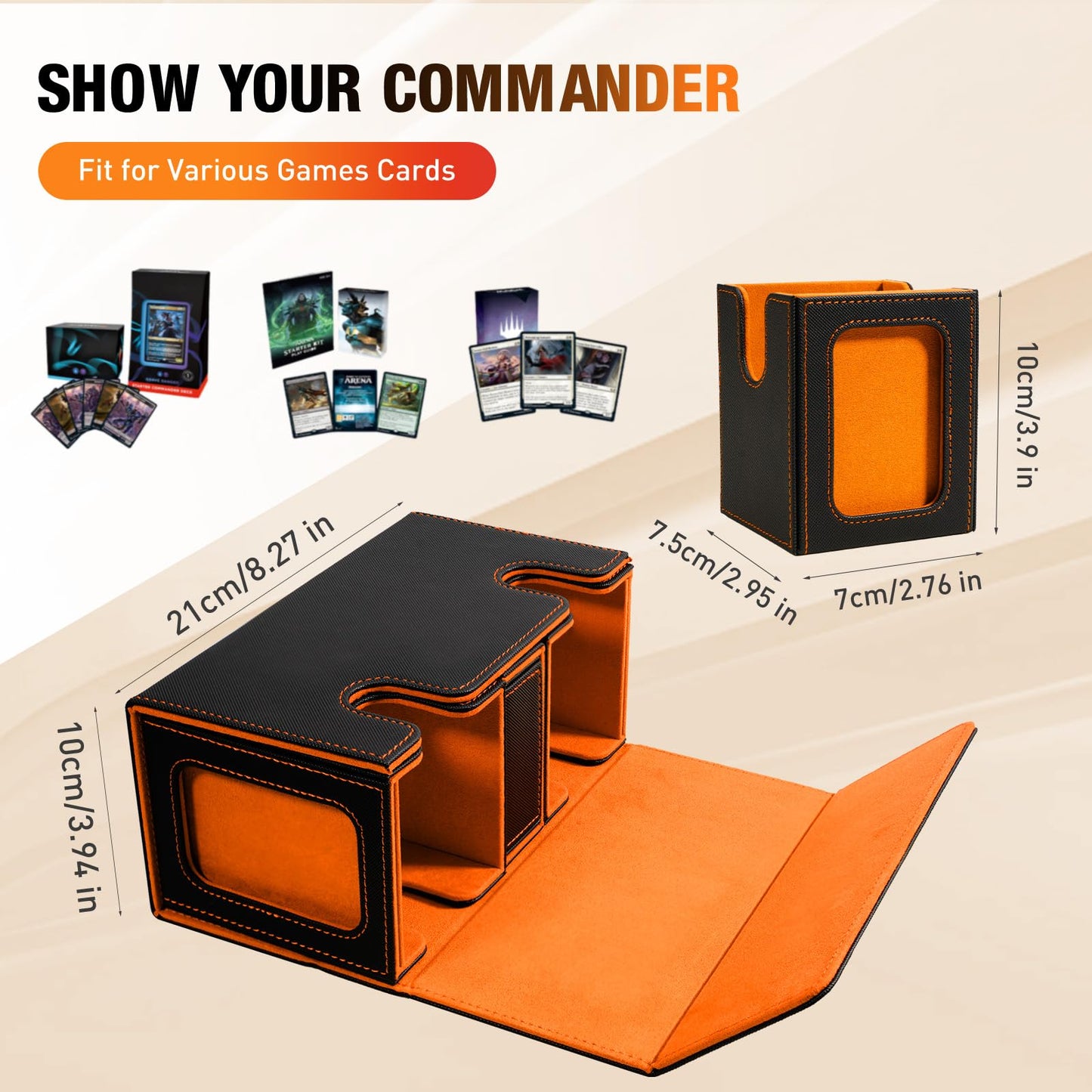 Timovo Mtg Deck Box, Commander Deck Case Fits 200+ Double-Sleeved Cards, Magnetic Leather Card Storage Box With 2 Commander Disp