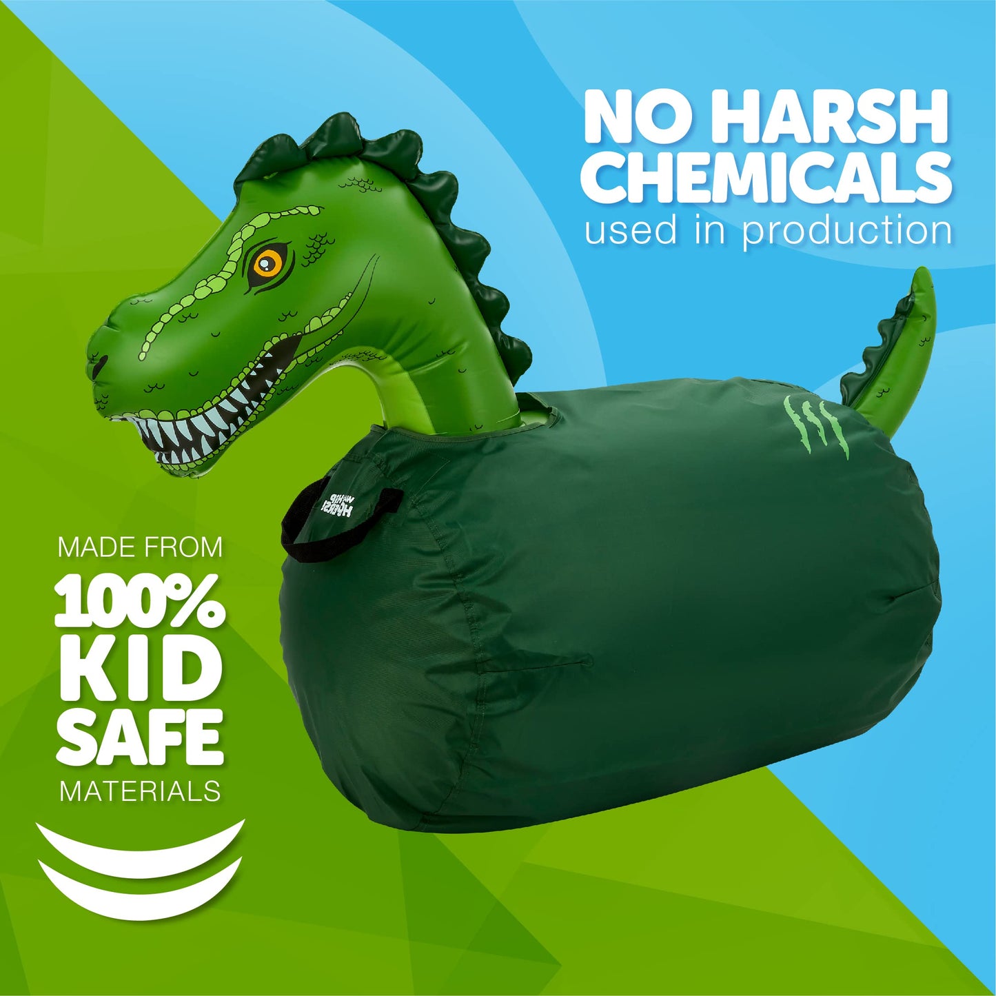 Waddle Hip Hoppers Large Bouncy Hopper Inflatable Hopping Animal Bouncer, Supports Up To 250 Pounds, Ages 5 And Up (Green Trex)