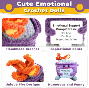 MORDUEDDE Crochet Dumpster Fire, Emotional Support Dumpster Fire Plush Handmade, Positive Dumpster Fire Toy Crocheted Gift for M