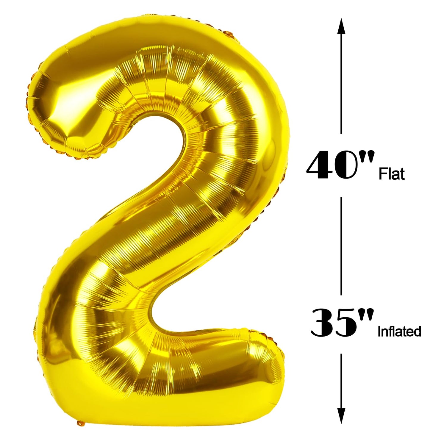 Gold 40 Inch Big Number Balloon Birthday Decoration, Number 2 Helium Balloon 12 22 23 24 26 2024 New Years Celebration, Boy Girl