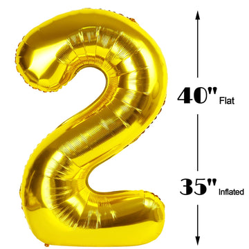 Gold 40 Inch Big Number Balloon Birthday Decoration, Number 2 Helium Balloon 12 22 23 24 26 2024 New Years Celebration, Boy Girl