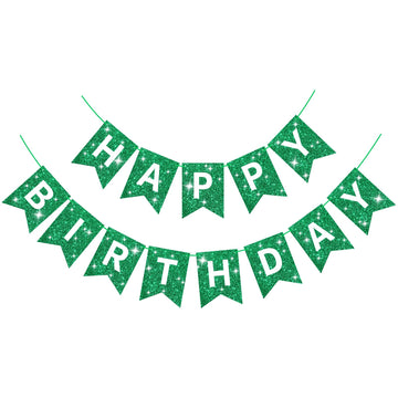 Glitter Green Happy Birthday Banner Birthday Sign For Backdrop Green Party Supplies Birthday Garland For Kids Boys Men Green Birthday Party Decorations Bunting Banner