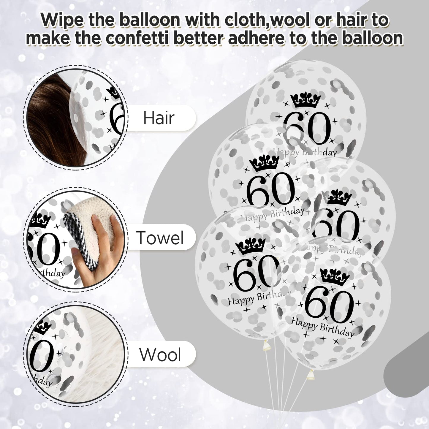60Th Birthday Balloons Decorations 15Pcs Black Silver Happy 60Th Birthday Party Latex Confetti Balloons For Men Women 60Th Anniversary Happy Birthday Party Decor Supplies 12 Inches