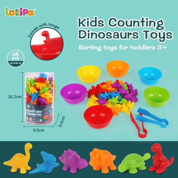 Lokipa Counting Dinosaurs Toys Matching Game With Rainbow Sorting Cups, Color Sorting Set Preschool Learning Activities Educatio