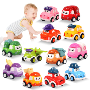 12 Pcs Pull Back Cars Set Toys For 1 2 3 Year Toddlers, Baby Car Toys For 6-12-18 Months, Construction Vehicle Racing Car Set, B