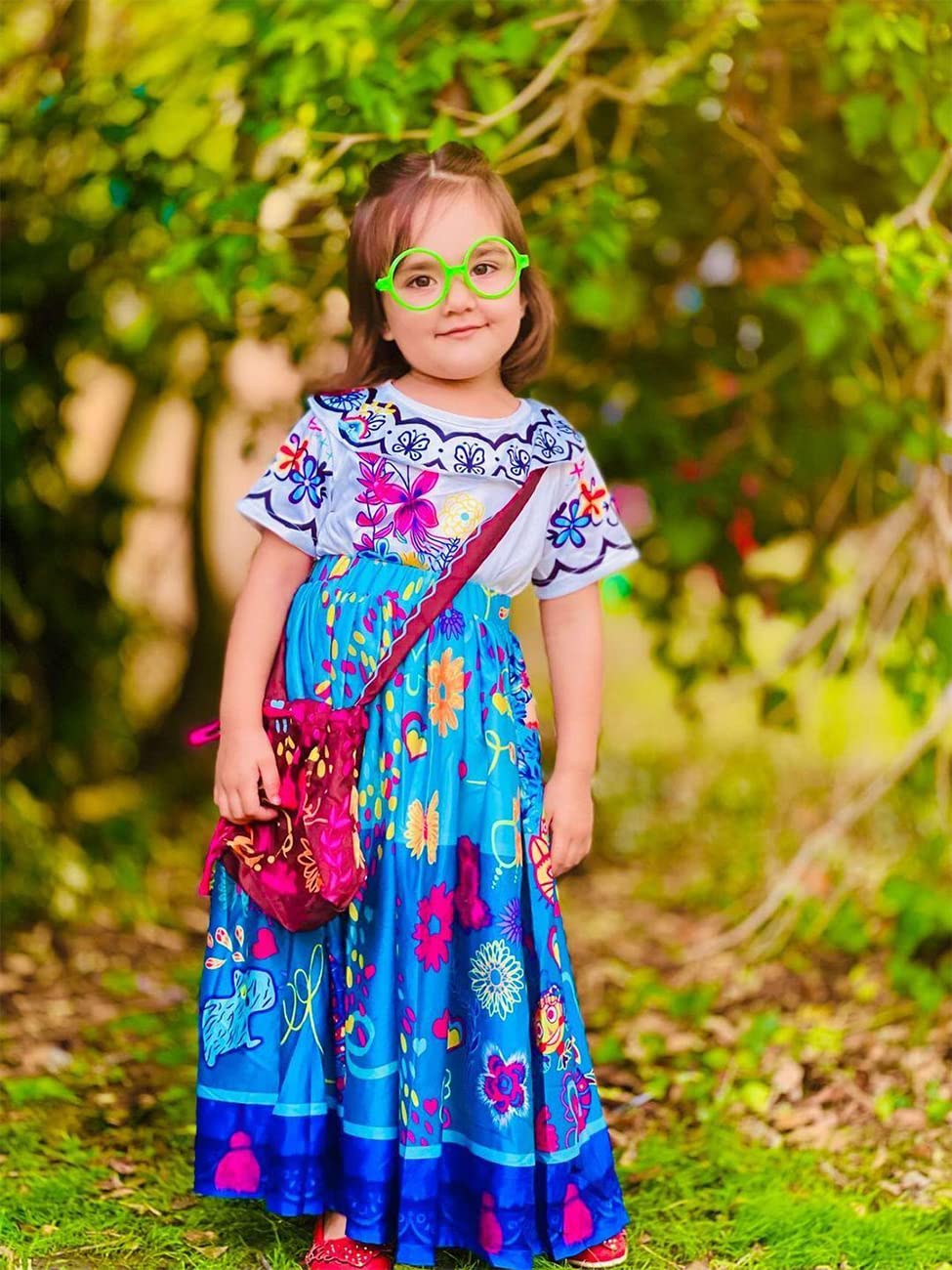 Foierp Mirabel Dress For Kids Encanto Costume For Toddler Birthday Party Cosplay Dress Up Clothes With Bag Glasses Earrings 100