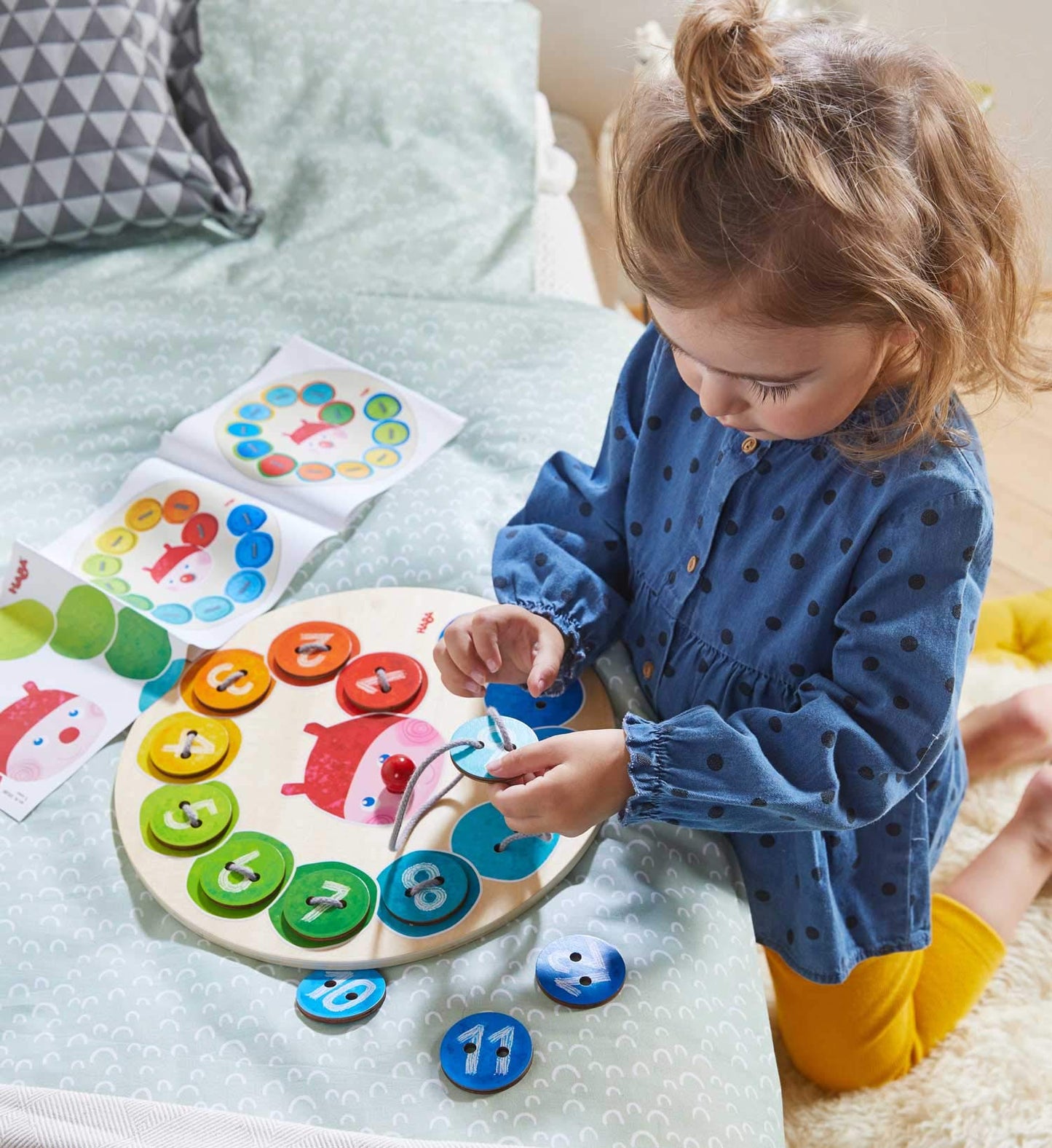 HABA Caterpillar Rainbow Preschool Learning Activity with Colors & Numbers, Threading Game & Fine Motor Skills Toy for Kids, Lac