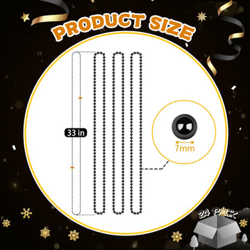 Zyflsq 100 Pcs 33'' 7Mm Black Beads Necklaces, Bulk Mardi Gras Beaded Necklaces, Party Beads Costume Necklaces