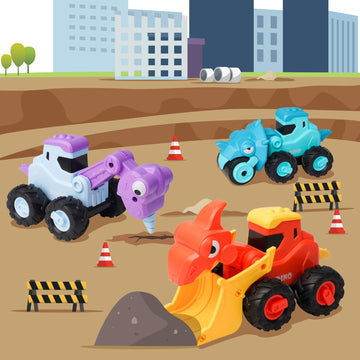 Likee Dinosaur Toy Cars For Toddlers 1-3 Boys, Large Construction Toys Truck For Kids 2-4 Birthday Gift, 4 Pcs Press Go Vehicles Playset, Push And Go Friction Racing Cars For 18+ Months Baby Infant