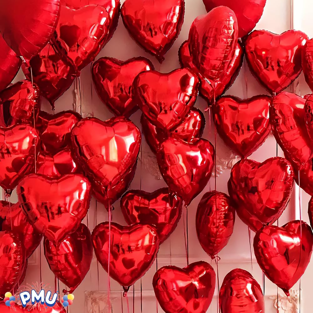 PMU Valentines Day Red Heart Shaped 18 Inches Mylar - Foil Balloons Pkg/25