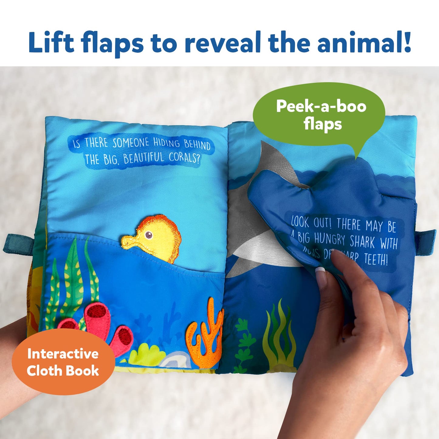 Skillmatics Peek-A-Boo Underwater Animal Book - Soft Cloth Book For Baby, Crinkle Pages For Sensory Play, Toddler Toys, Gifts For Ages 6 Months And Up