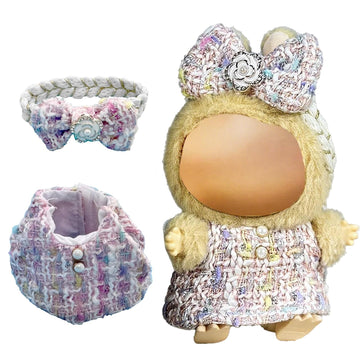 17cm Doll Clothes Set(NO Doll) - Cute Knit Sweater & Handcrafted Crochet Skirt  Soft Stretch Fabric Costume Accessories Kawaii Bow Dresses Suit