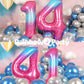 RainbowQ 14 Inch Number Balloons - Large Foil Mylar 0-9 in Pink Blue for Birthday Party Decorations