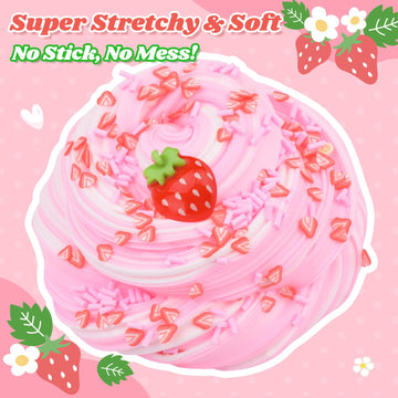 Strawberry Butter Slime  Scented Slime Kit  Kids Toys for Ages 5-7 8-13 Girls Boys  Squishy Sensory Toy Teen Girl Birthday Gifts  Cute Stuff Party Favors Stocking Stuffers for 4 6 9 10 11 12 Year Old