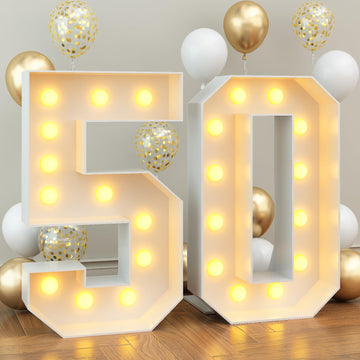 4Ft Light Up Numbers 50 Mosaic Numbers Marquee Frame With Slots For 50Th Birthday Party Large Cardboard With Light Bulbs Pre-Cut Kit Giant Cut-Out Thick Foam Board Sign Diy Decorations Anniversary