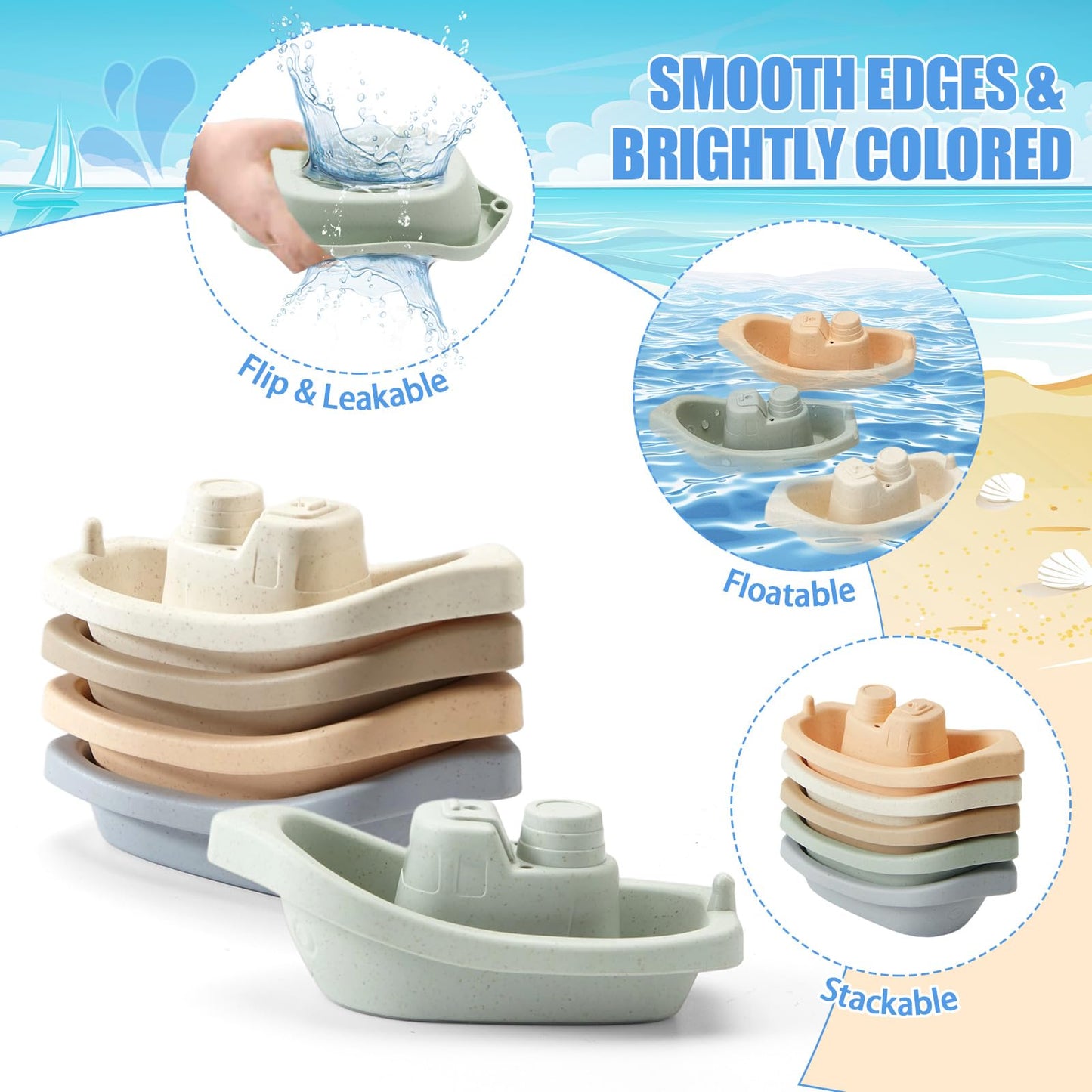 Baby Bath Toys  11PCS | Mold Free Bath Toys for Toddlers with Bath Boats | Educational Bath Spoons with Numbers| Easy-Grip  Floating and Drain Water | Count Skill & Color Recognition | Baby Pool Toys