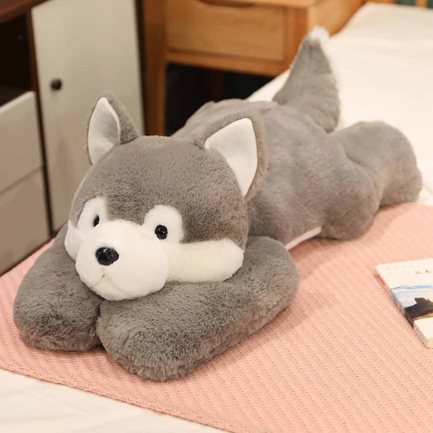 ronivia Weighted Husky Plush Toy, 19.7" Grey Stuffed Animal, 3.3lbs Soft Pillow, Cute Plush for Comfort and Cuddling