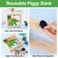 Piggy Bank For Boys, Wooden Dinosaur Piggy Bank For Kids Cartoon Money Bank Coin Bank With Diy Alphabet Stickers,Green Yellow