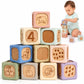 FLEXTRIX Silicone Wooden Baby Blocks, 10PCS Montessori Stacking Blocks for Babies 6M+, FoodGrade Silicone Baby Toy with Natural