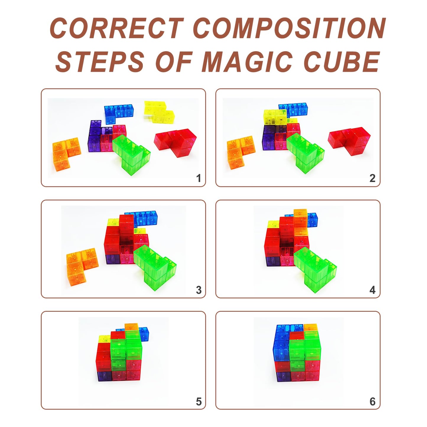 Ouxia Magnetic Building Blocks Magic Magnetic 3D Puzzle Cubes, Set Of 7 Multi Shapes Magnetic Blocks With 54 Guide Cards, Childr