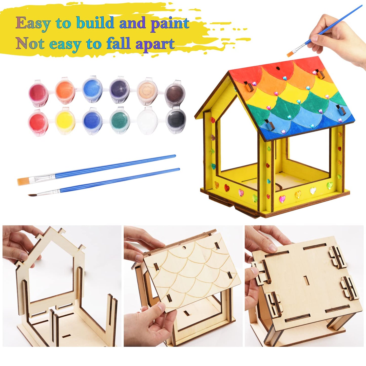 Kids Arts And Crafts For Outdoor,2 Pack Bird Feeder Wind Chime Kits For Children To Build And Paint, Diy Unfinished Wood Stem Pa
