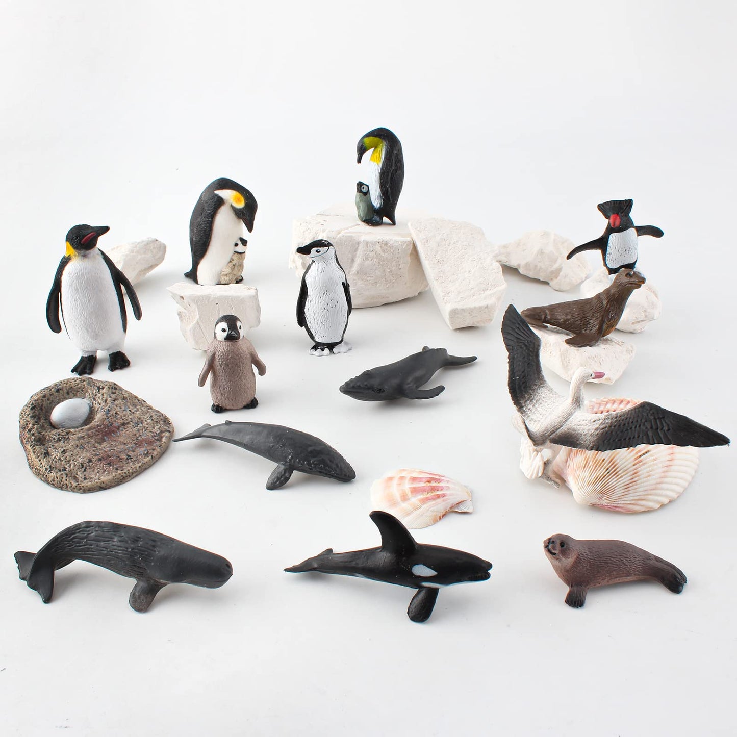 Wonwontoys 14Pcs Antarctica Penguin Figurines Toy Playset Arctic Penguin Lifecycle Realistic Sperm Whale Toys Cake Decoration Ch