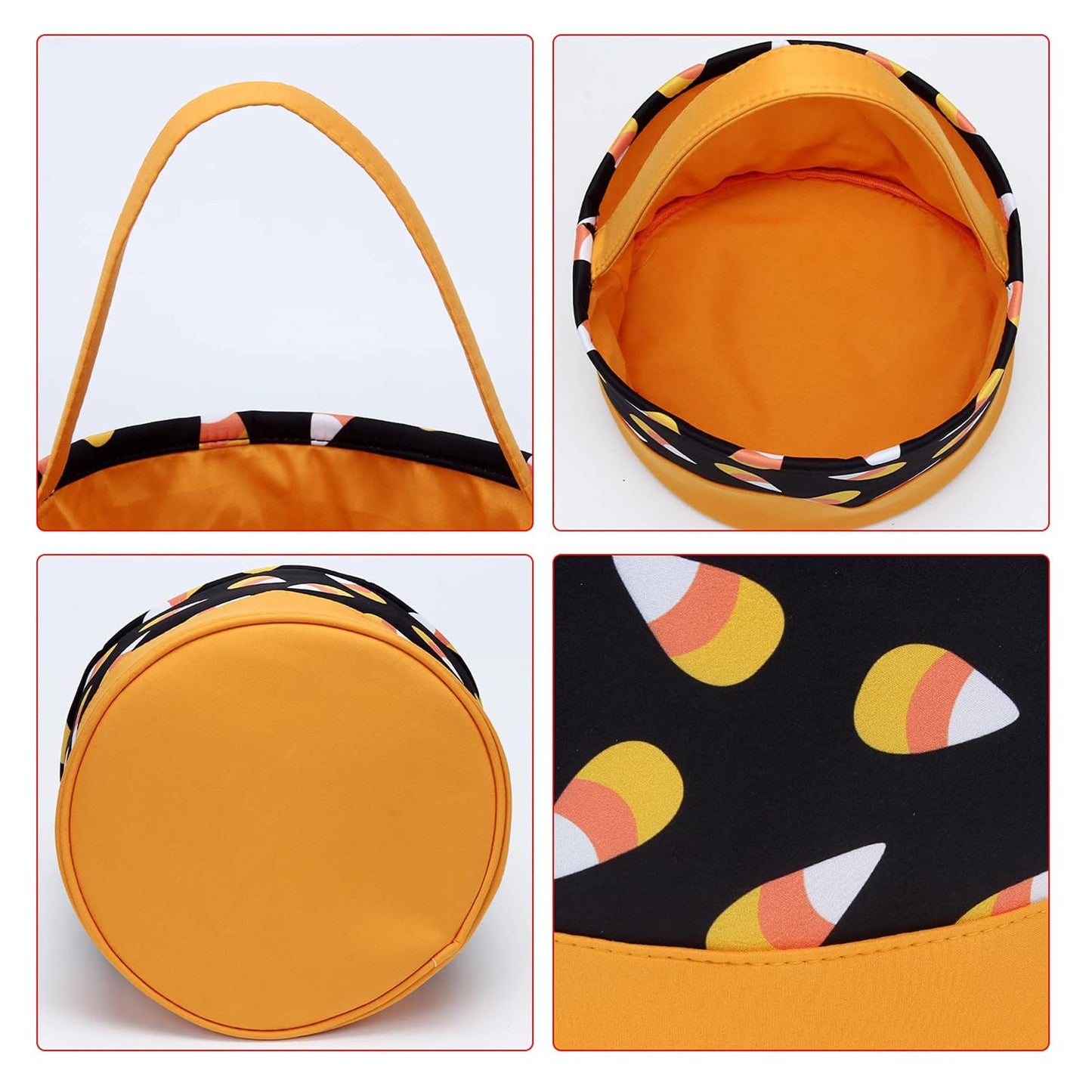 Xinblueco Halloween Trick Or Treat Bags Halloween Candy Buckets Fabric Orange Black Purple Basket Candy Corn White Polka Dot Stripe Halloween Party Favor Bags