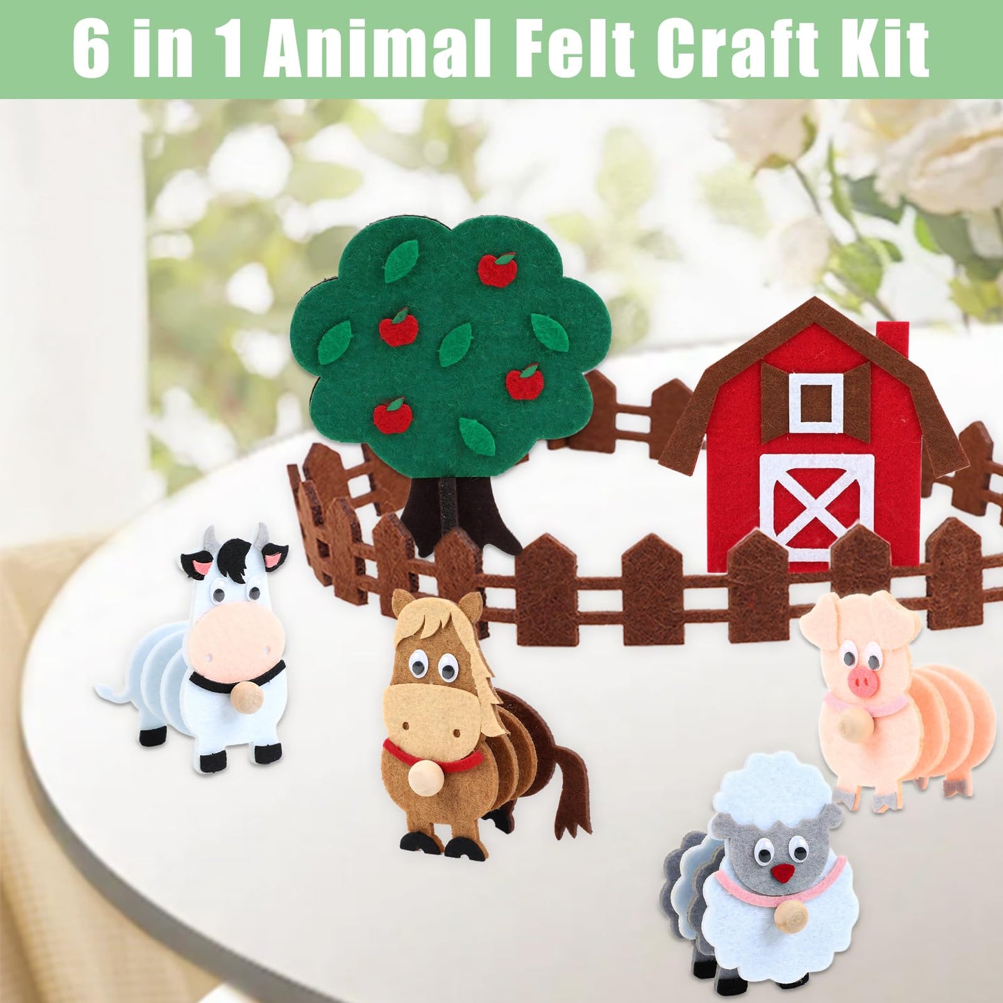 Coola Farm Animals Craft Kit Set for Preschool Kids - Red Barn & Animal Tree Educational Kit for Ages 3-6, Easy DIY Farm Playset