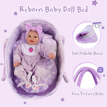 Babeside Lifelike Reborn Baby Dolls With Bassinet, 17 Inch Soft Body Realistic Newborn Real Life Girl Baby Dolls Soft Vinyl And Cloth Body With Basket & Feeding Kit Gift Box For Kids Age 3+