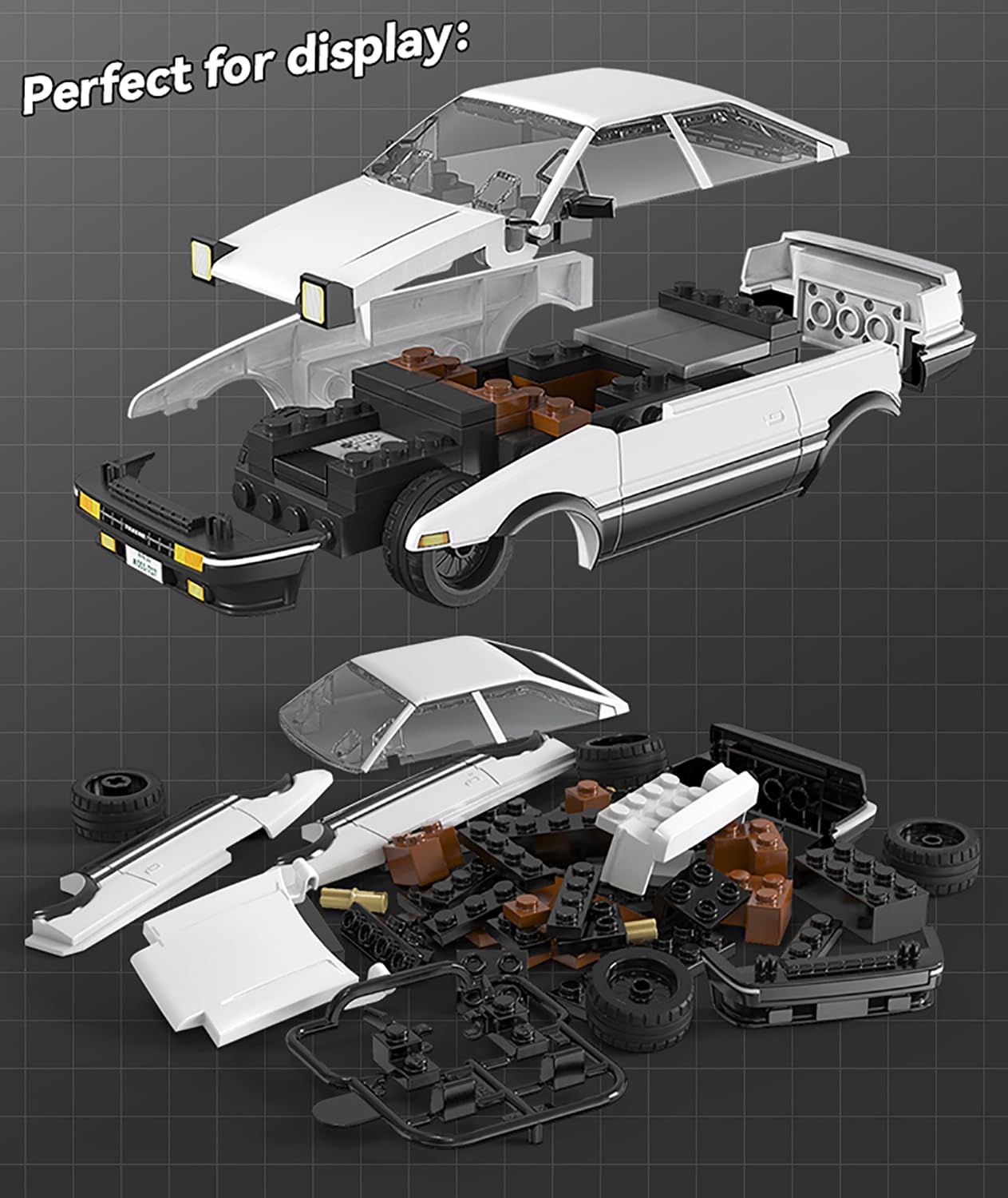 Dobromob Initial-D Ae86 Trueno Japan Car Building Blocks Kit - Bricks Toys For 8+ Age Kids & Adults - Car Model 1:35 Simulated B