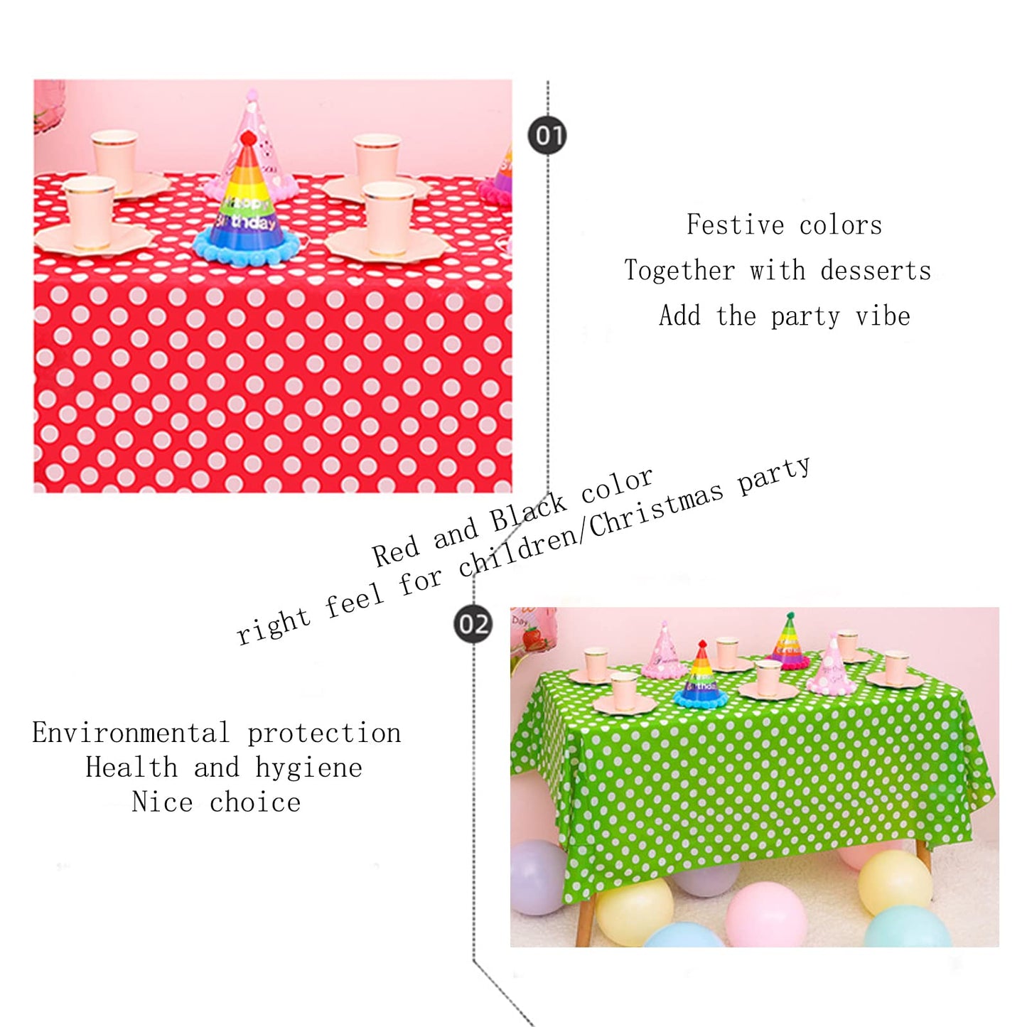Zjdhpty 3Pack Plastic Table Cloth Disposable For Rectangle Tables, Green Polka Dot Table Cloths For Birthday Baby Shower Easter