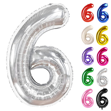 Silver Number 6 Balloon 40 Inch, 6 Balloon Number, 6Th Birthday Decorations, Silver Party Supplies For Boys Girls
