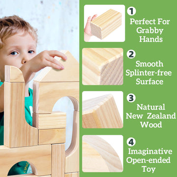 Large Wooden Building Blocks Set - Educational Preschool Learning Toys With Wooden Storage Box, Toddler Blocks Building And Stac