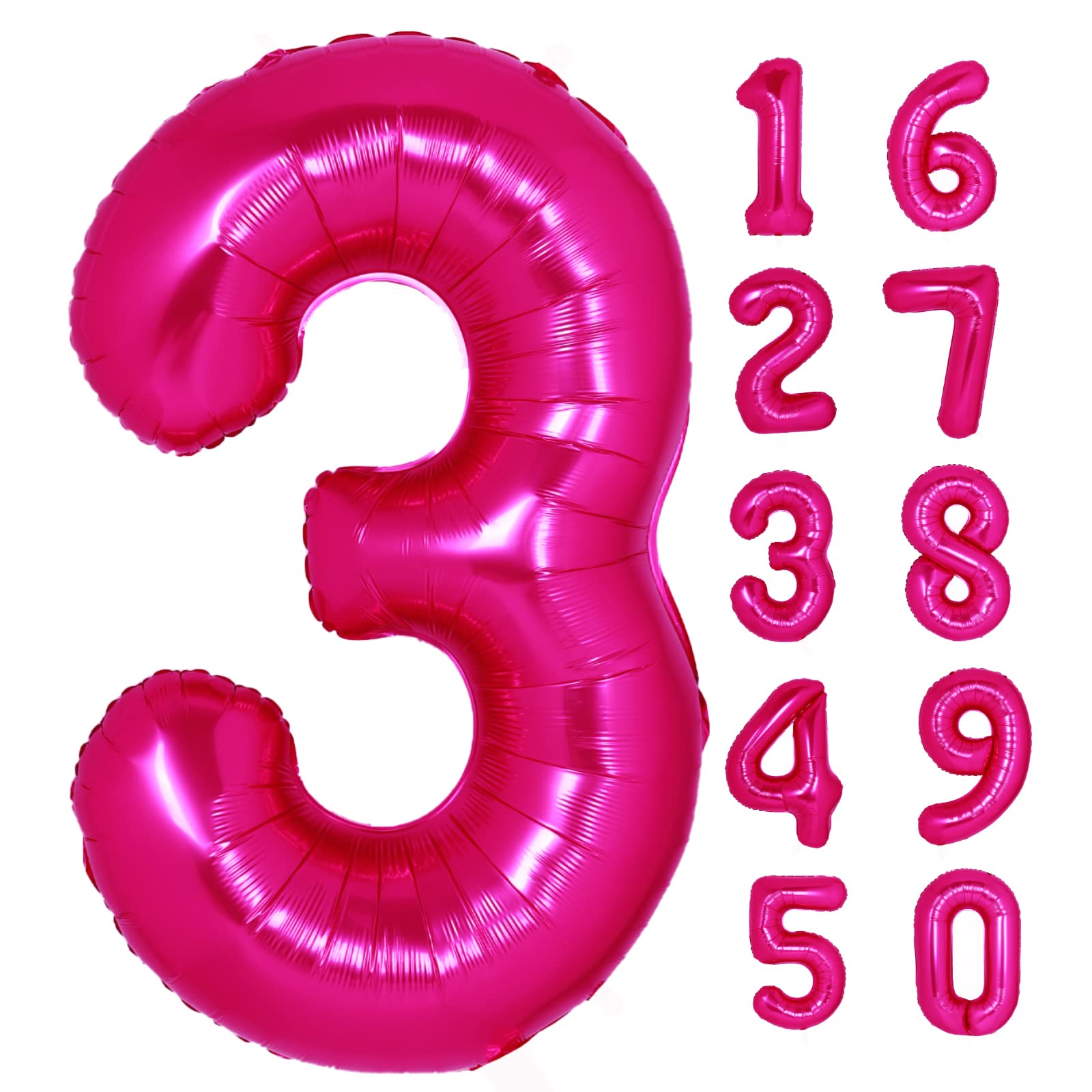 40 Inch Giant Hot Pink Number 3 Balloon, Helium Mylar Foil Number Balloons For Birthday Party, 3Rd Birthday Decorations For Kids