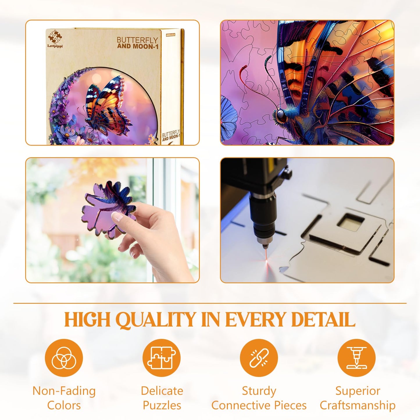 Wooden Puzzles for mature-themeds  Butterfly and Moon Wood Puzzles mature-themed  Unique Animal Shaped Wooden Jigsaw Puzzle  Christmas Birthday Gifts for Puzzle Lovers  Family and Friends(M-11.4 * 11.4in 200pcs)