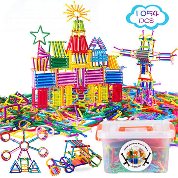 Juboury 1054Pcs Building Toy Building Blocks Bars Different Shape Educational Construction Engineering Set 3D Puzzle, Interlocking Creative Connecting Kit, Great Stem Toy For Both Boys And Girls