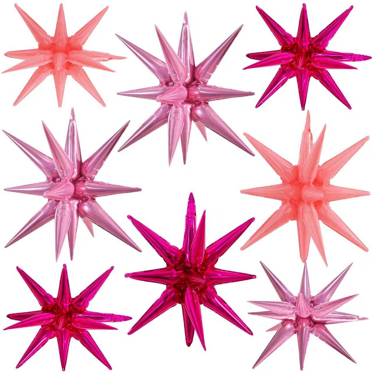 TONIFUL 8 Pcs Light Pink Hot Pink Foil Balloons Large Star Balloons Explosion Star Mylar Balloons for Party Backdrop Christmas N