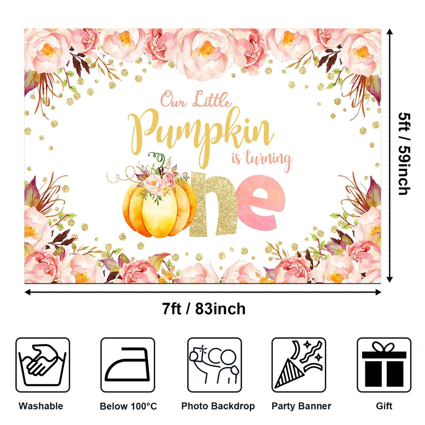 Avezano Pumpkin 1st Birthday Backdrop Girl Our Little Pumpkin is Turning One Decorations 7x5ft Fall Pink and Gold Pumpkin First