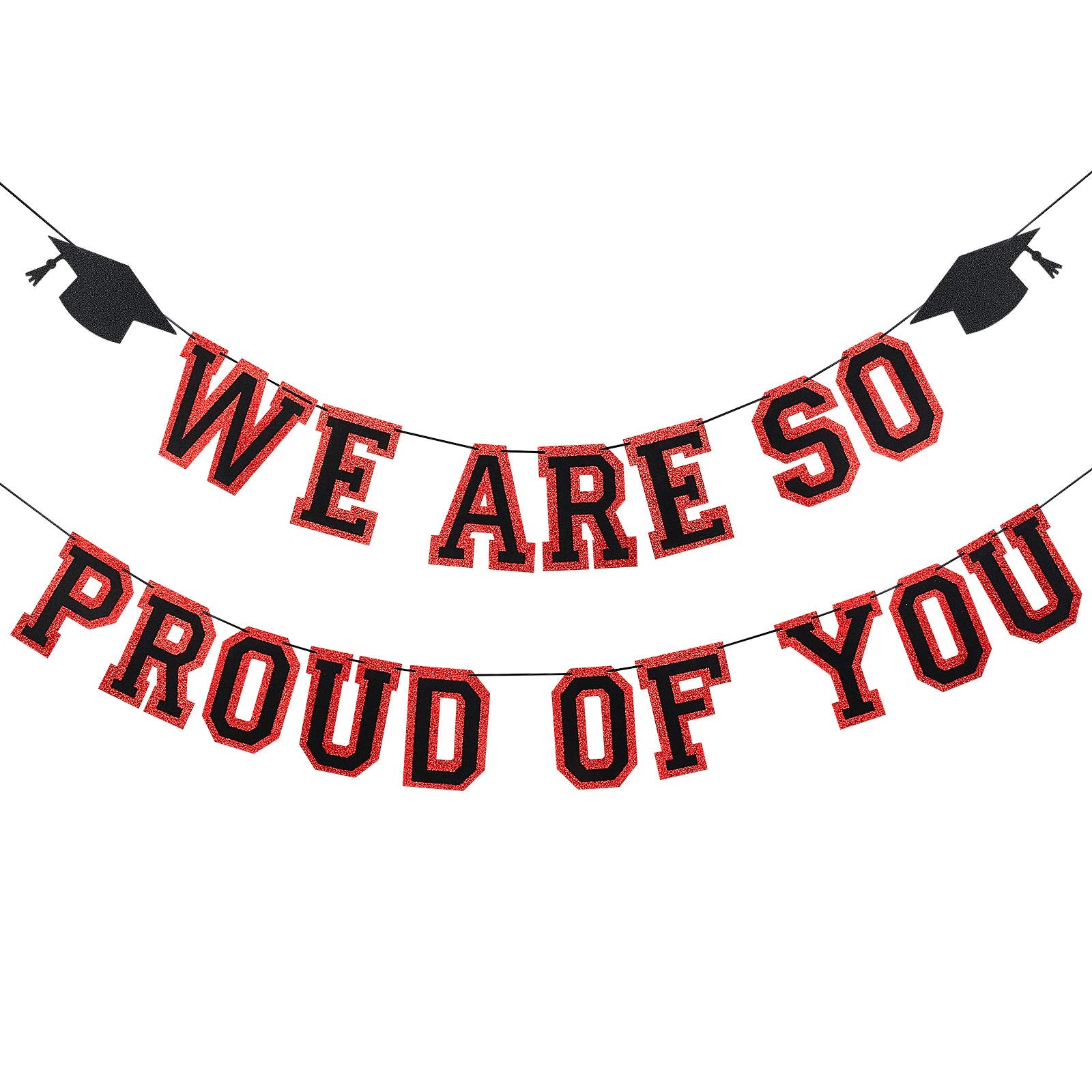 2025 Graduation Banner Party Decorations Red and Black, We are So Proud of You Congratulations Banner for High School College Re