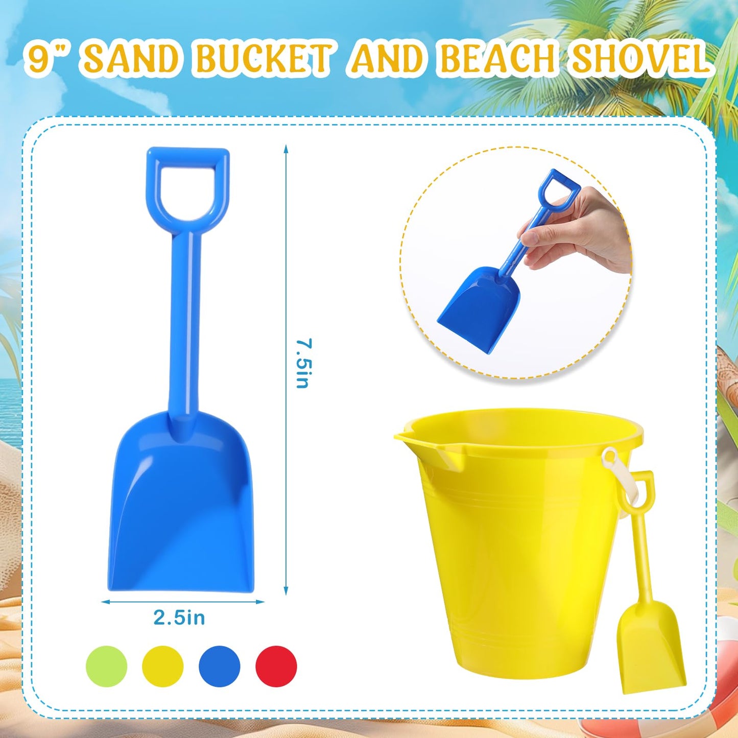 Didaey 24 Pcs Beach Sand Buckets and Shovels Set Includes 12 Pcs 9 Inch Large Sand Bucket and 12 Pcs Shovels Beach Pails Toys fo
