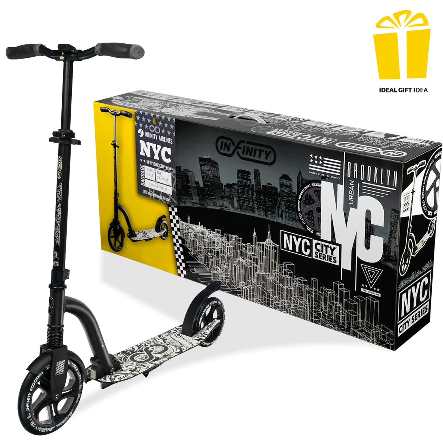 Crazy Skates Foldable Kick Scooter - Lightweight, Adjustable Handlebars, NYC Black Model for Adults, Teens & Kids