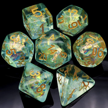 Haxtec Light Green DND Dice Set 7PCS Filled Resin Polyhedral D&D Dice W/Iridescent Mylar Inclusion for Roleplaying Games Dungeon