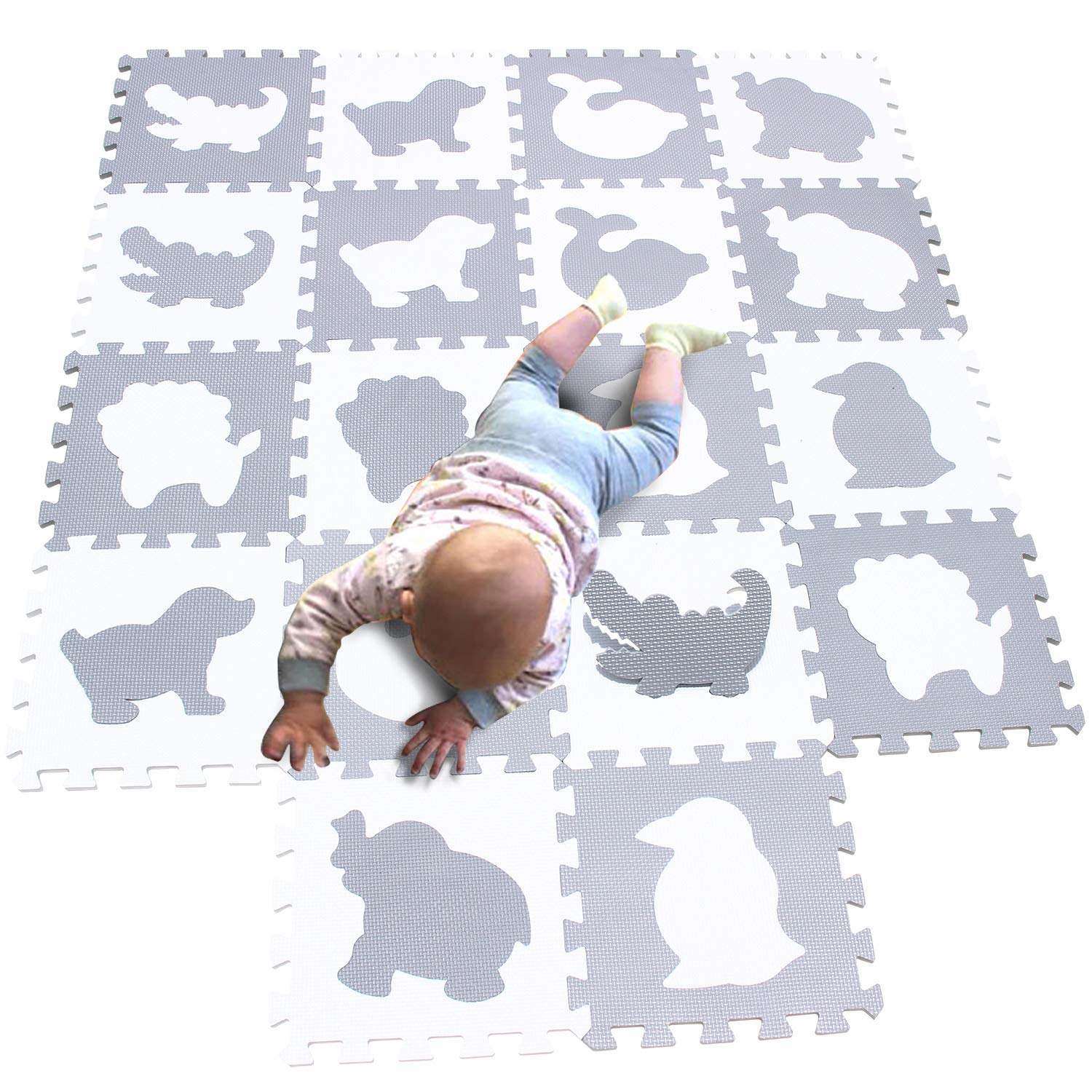 MQIAOHAM 18 Pieces Puzzle Play Mats, Soft Baby Play Mat, Kids Interlocking Foam Floor Tiles, Toddlers Carpet Playmats Animal G30