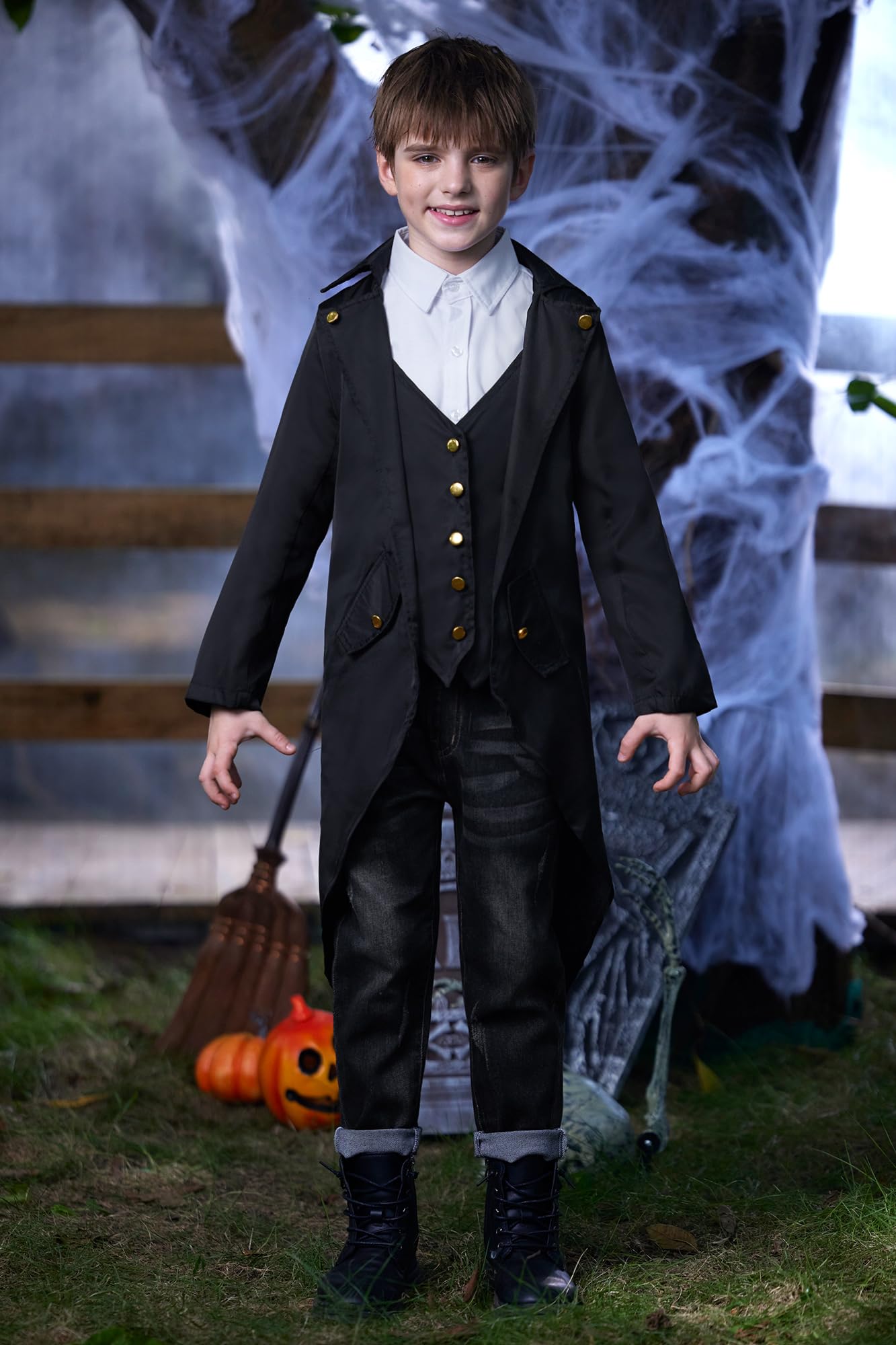 Besserbay Halloween Kids Medieval Plague Doctor Renaissance Steampunk Outfit Pirate Vintage Frock Coat Black 14 Years